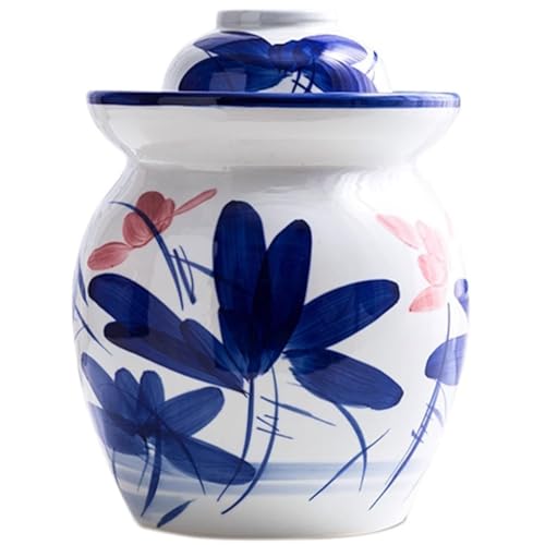 Frasco para Encurtidos Estilo Chino, Frasco Clásico para Kimchi con Loto Tradicional, Recipiente De Cerámica Gruesa Y Sellada, Pepino Y Rábano Encurtidos(7kg/246.9oz)