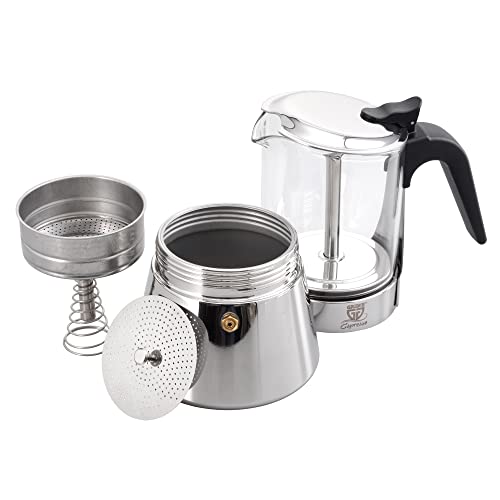GRÄWE Espressokocher aus Edelstahl mit Glaskanne, für Induktion und alle Herdarten geeignet, spülmaschinengeeignet, 9 Tassen, 360 ml