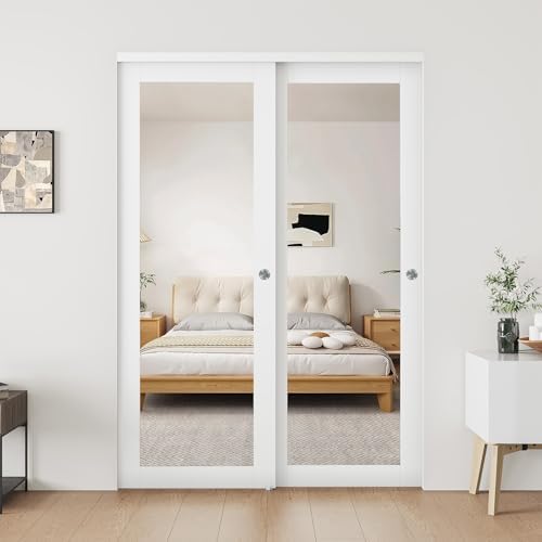 48" x 80" 1-Lite Tempered Mirrored Sliding Closet Door with Hardw...
