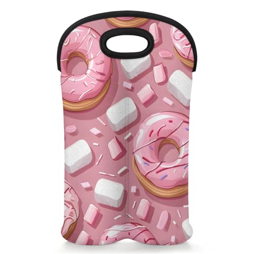 GzLeyigou 2 Bottles Food Donuts Wine Bag Sleeve Totes Neoprene Protective Wine Carrier Bag for Wine,Water, Champagne, Beer, Baby Bottles,Gift 14.5 x 10 Inches