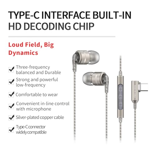 Image of SoundMAGIC E80D Digital USB C Headphones - Type C Wired Earbuds with Microphone HiFi Stereo Earphones Powerful Bass Noise Isolating Compatible with Android Device, Gunmetal