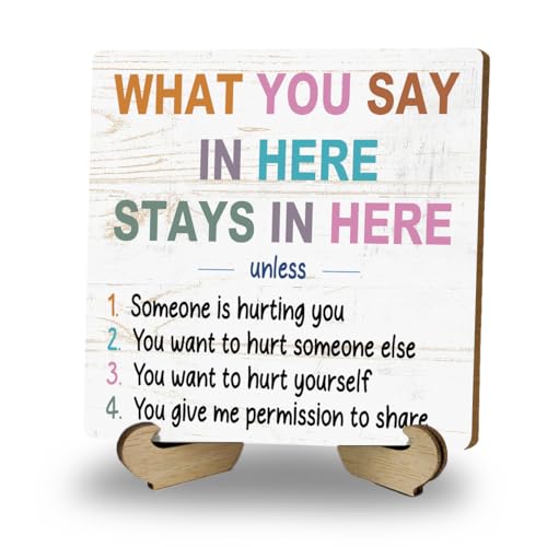 Positive Mental Health Office Decor Rustic Desk Decor Therapy Office Counselor CBT Therapist Counseling Wood Sign Psychology Decoration for Home Farmhouse Table Shelf Plaque with Wood Stand 5x5 Inch