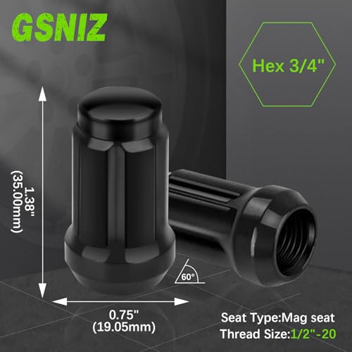 Image of 1 /2 x 20 Black Lug Nuts, 1 /2''-20 Closed End Bulge Acorn Lug Nut Set with 1 Lug Nut Key, Conical Seat 60 Degree for 1974-2001 Cherokee,1966-1983 CJ5,1993-2010 Grand Cherokee