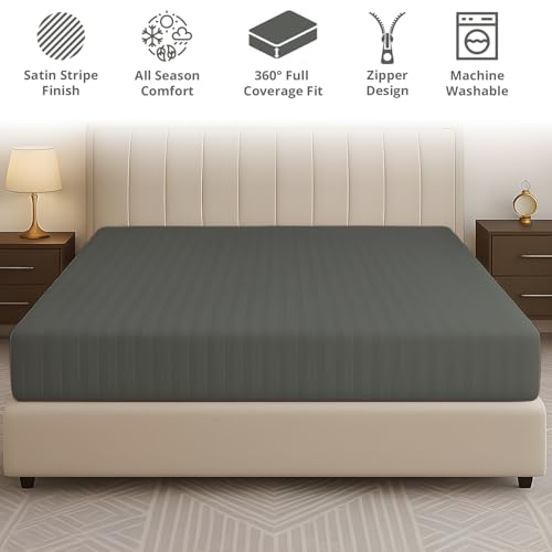 Image of Cloth Fusion Glace Cotton Mattress Cover for Single Bed with Zipper (72x48 inches, Grey)