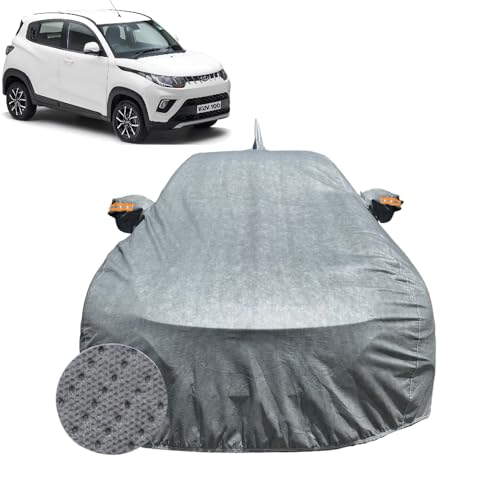 Image of Car Cover for Mahindra KUV 100 (2016-2023) | 100% Waterproof Cover with Antenna & Reflective Mirror Pockets | Dustproof, Scratchproof, Heatproof KUV 100 Car Cover |Soft Cotton Lining| Grey