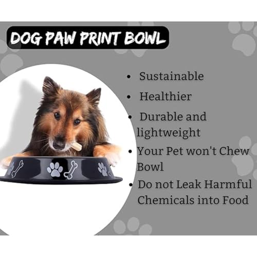 Image of Stainless Steel Paw Bone Printed Bowl for Dogs, Cats & Any Pets - 150ml - 2600ml Non-Skid Rubber Bottom Food /Water Bowl I Non-Toxic & 100% Safe for Pets (2600ml)