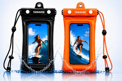 Image of Waterproof Phone Pouch, IPX8 Universal Waterproof Phone Case Dry Bag with Lanyard for iPhone 14 13 12 11 Pro Max XR X XS SE 8 Plus Samsung S23 S22 Ultra S21 S10 S9 (Floating- Black & Orange)