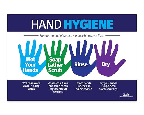 ZOCO – Hand Hygiene Poster – Handwashing Chart for Kids & Adults, Laminated 12 x 18 – for Schools, Clinics, Nurse Offices & Workplaces