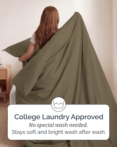 Image of Duvet Cover Twin /Twin XL Size Set - Extra Soft Twin /Twin XL Duvet Cover 68 inch x 90 inch with 1 Pillow Sham for Women, Men, Kids & Teens - Comfy, Easy-Care & Fade Free with Zipper Closures and Ties (Khaki)