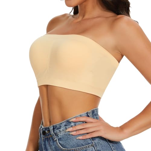 Image of Tube Tops Strapless Bras for Women Wireless Bandeau Bra Invisible Bralette Padded Seamless Bra