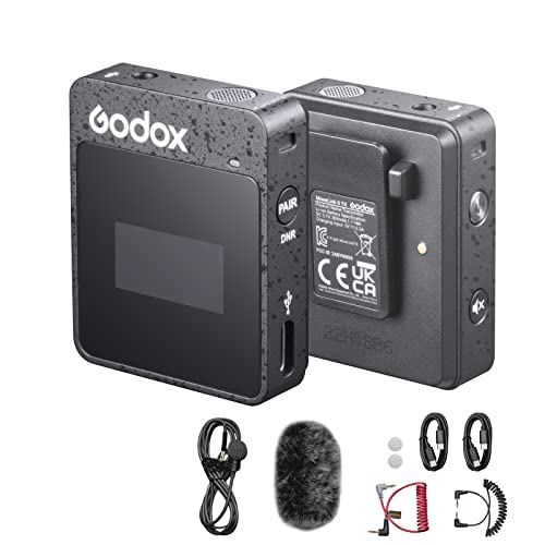 GODOX Sistema de Microfone de Lapela Sem Fio Movelink Ii M1, Preto, 2,4 Ghz, Alcance de 100 M (328 Pés), Função de Redução de Ruído Digital, para Gravação de Vídeo, Gravação de Áudio E Youtube.