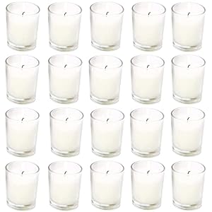 20 Pack Warm White Unscented Clear Glass Filled Votive Candles. Hand Poured Wax Candle Ideal Gifts for Aromatherapy Spa Weddings Birthdays Holidays Party (Warm White)
