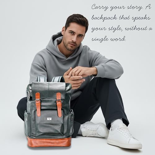 Image of LOGGIN 15.6 Inch Unisex Laptop Backpack for Men & Women | Premium Vegan Leather Water-Resistant Bag | Stylish Office, College & Travel Backpack with Anti Theft Design Multiple Pockets