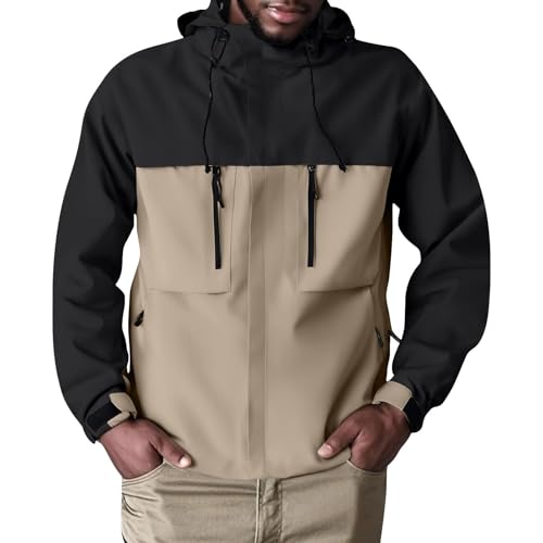 Chubasquero impermeable para hombre, chaqueta softshell con capucha, ligera chaqueta funcional con bolsillos, cortavientos, gabardina, cómoda, chaqueta de entretiempo, cortavientos, chaqueta para el