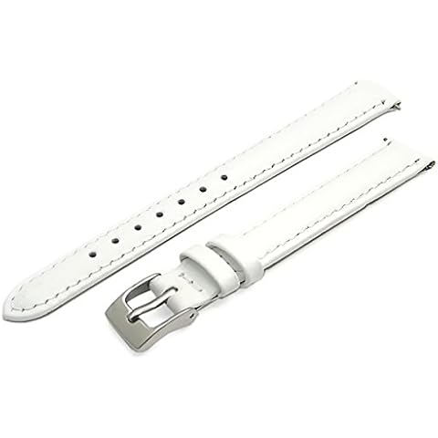 Ladies White Leather Watch Strap with Chrome Buckle Cover