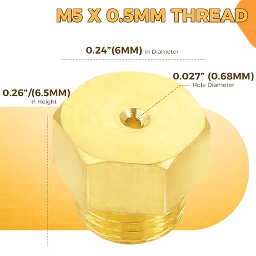 ETERMETA 20 Pcs Propane Gas Orifice Nozzle Conversion Kit, Brass Jet Nozzles, Propane Orifice Kit for Propane Lpg Gas Pipe Water Heater DIY Burner Parts, M5 x 0.5mm/0.68mm, M6 x 0.75mm/0.5mm