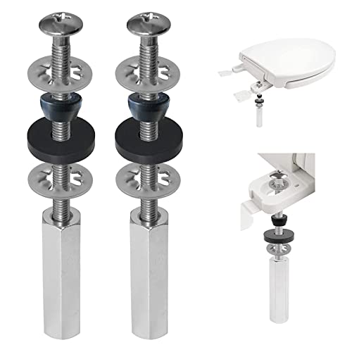 iFealClear 2 PCS Universal Toilet Seat Bolts Compatible with Kohler/American Standard/TOTO, Stainless Steel Toilet Seat Screws with Extra Long Downlock Nuts, Non-slip Toothed Washers, Chrome