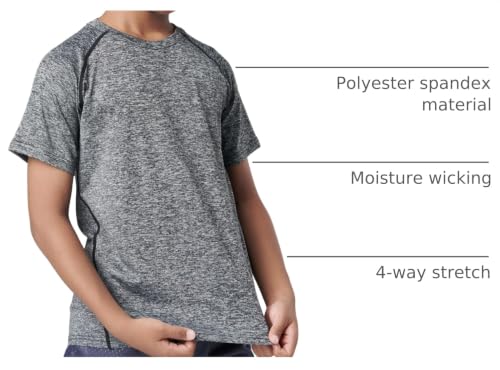 Image of 5 Pack Youth Boys Athletic Dry Fit T Shirts | Lightweight Short Sleeve Tees, Comfy Stretch, Regular Fit, for Teen Kids, Running Soccer Back to School