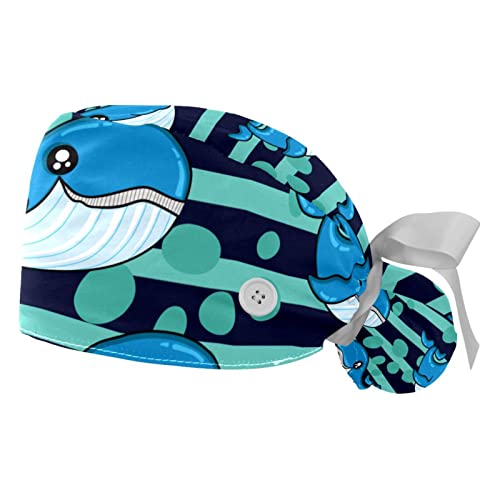 Chapeaux bouffants JDEZ à motif baleine rayée | Lot de 2 casquettes ajustables
