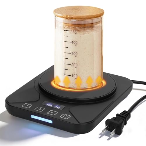 Sourdough Starter Warmer with 1°F Thermostat Control(70-100℉)24H Timer Memory Function Heating Pad for Fermentation, Heating Mat for Home Baking Fits Jars Up to 40oz (Black)