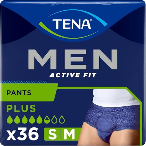 TENA Men Active Fit Sous-vêtements Absorbants Jetables Incontinence Homme - Pour Fuites Urinaires Modérées à Fortes - Taille S / M - 36 Sous-vêtements...