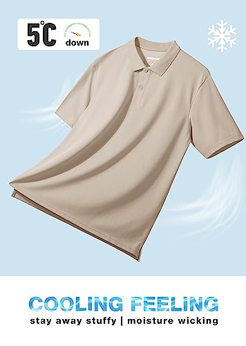Magcomsen Mens Polo Shirts Short Sleeve Golf Polo Shirt Cotton Pique Tennis Polo Shirt Lightweight Casual Shirt Khaki S #TOP3