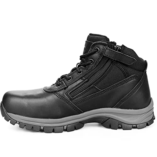 Image of Mens Work Boots, YKK Zipper, Steel Toe Rubber Leather Safety Shoes, Waterproof, Puncture-Proof(Black, OX2518, US 10.5)