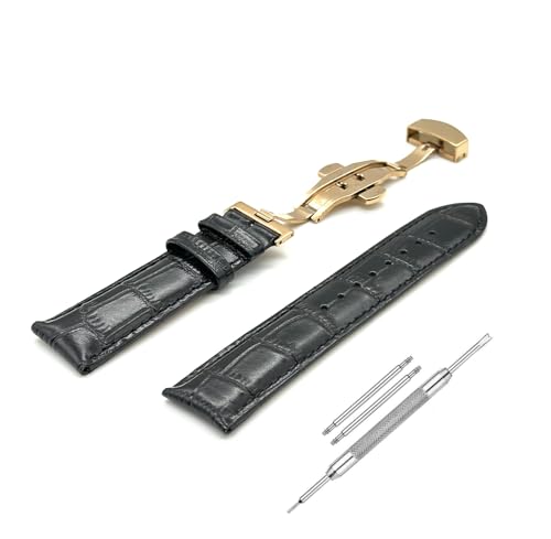 Image of Lineon 22mm Half Padded Premium Leather Mens Watch Strap with ButterFly Lock For Branded Watches Tool and Pins Include