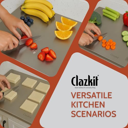 Image of Clazkit Countertop Stainless Steel Cutting Board for Kitchen /Chopping Board /Non Slip /Chopping Board for Kitchen /Vegetable Cutting Board /Kitchen Cutting Boards /Vegetable Cutter Steel 36L X 30W cm