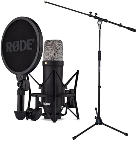 RØDE Rode NT1 Signature Black Studio Microphone Condenser Microphone + Keepdrum Microphone Stand