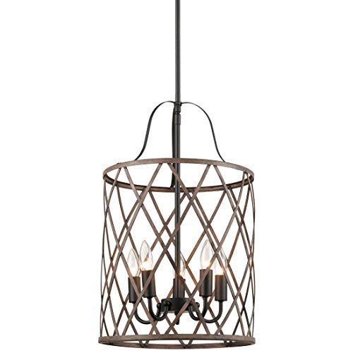 One-Day Sale: Up to 60% Off Farmhouse Metal Chandelier 14.17" Pendant Lighting for Dining Room,Wood Finish Adjustable Height 5-Light