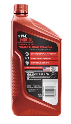 Image of Valvoline High Mileage with MaxLife Technology SAE 10W-40 Synthetic Blend Motor Oil 1 QT, Case of 6