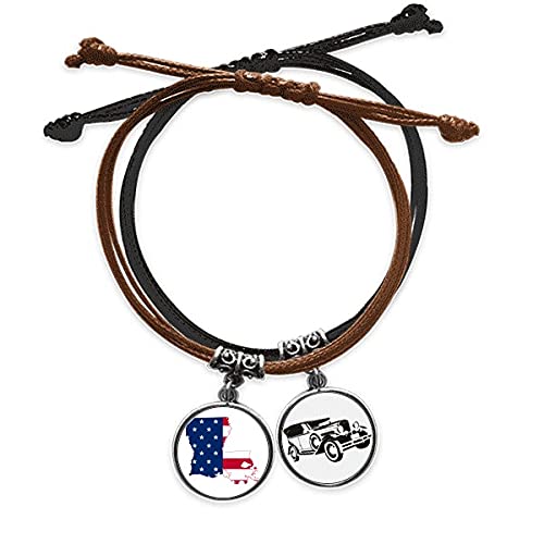 Bracelet cuir Louisiane USA et drapeau tressé main, bijou de caractère de qualité supérieure