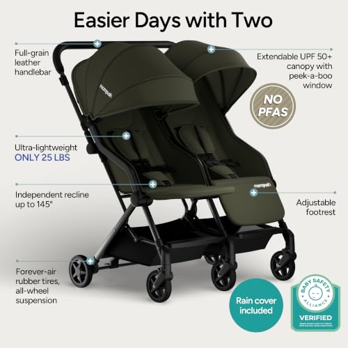 Image of Mompush Lithe Double Stroller, Lightweight Side by Side, Infant & Toddler