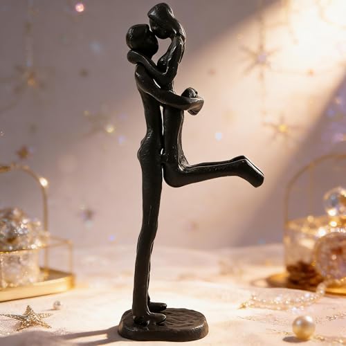 Estatua de hierro pareja beso romántico decorativa miniatura 2