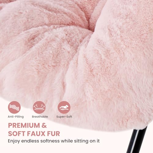 Image of Simple Deluxe Oversized Square Moon Chair for Adults, Soft Faux Fur Folding Lounge Chair with Sturdy Steel Frame, Comfortable Reading Gaming Chair for Living Room, Bedroom, Pink