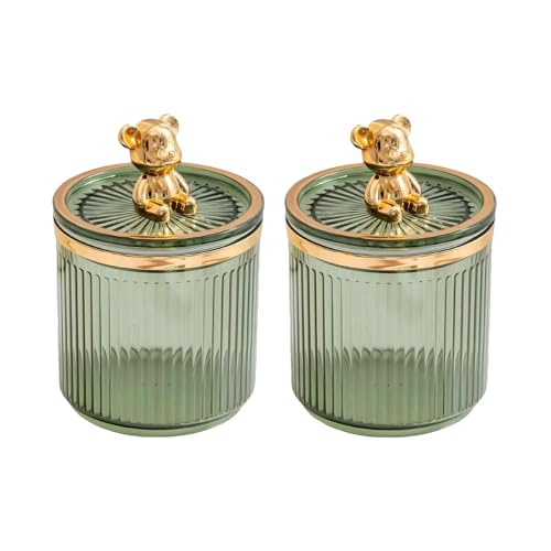 2 Pack Decorative Qtip Holder with Dustproof Lid, Acrylic Qtip Organizer for Bathroom Space-saving, Swab Container for Cotton Balls, Floss Pick, Cotton Round Pads