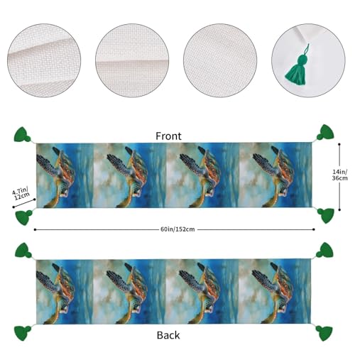 Chemin de table tortue de mer à franges de 152 cm pour une déco rustique