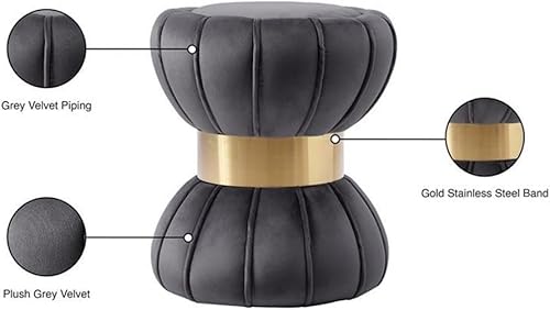 Miniatura 4 de Meridian Furniture Vino Collection Modern - Taburete otomano tapizado de terciopelo contemporáneo con forma de reloj de arena con banda de acero