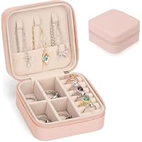 Fenglin-joy Piccolo portagioie da viaggio, Piccoli Porta Gioielli Donna Portagioie da Viaggio Pelle per orecchini, anelli, orecchini a perno, collana (Rosa