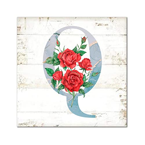 Lettre Q en bois rétro solution mur vide aquarelle bleue 30cm - 2