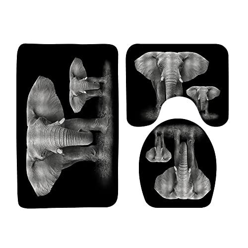 FGYGYK Elephant 3 Pcs Bath Rugs Set,Africa Wild Animal Black Background Modern Bathroom Kitchen Rug with 17.8