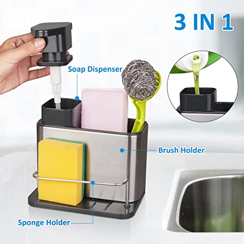 Redcall Soap Dispenser For Kitchen Sink, 3-In-1 Sponge Holder For Kitchen Sink Caddy, Stainless Steel Kitchen Sink Organizer Tray Drainer Rack, Rustproof Dish Soap Dispenser Brush Holder Countertop #TOP1