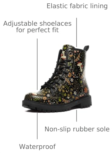 Image of Fashion Ankle Boots For Men Women Floral Mushroom Star Trendy Lace Up Unisex Booties Combat Trendy Street Wear Boots