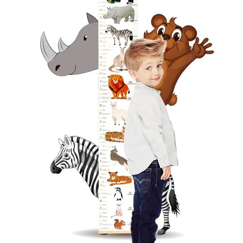 DOOLMIN Baby Height Growth Chart, Canvas Height Measuring Chart for Kids Child Toddler Boys Girls, 79\" x 7.9\" Hangable and Removable Waterproof Wood Ruler for Wall Room Nursery Décor(Zoo)