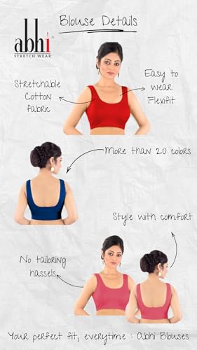 Image of Abhi Cotton Readymade Saree Blouse for Women- Sleeveless, U-Neck, Regular-fit, Stretchable, Pull-on Style
