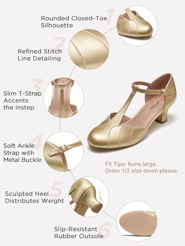 Image of Character Shoes for Women, 2 inch T-Strap 1920s Flapper Dance Shoes Ballroom