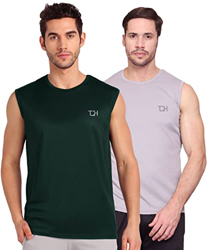 Image of TQH Sleeveless T Shirts for Men | Vest for Men | Tank Top Man | Sando for Man | Men's Sleeveless Gym Vest Round Neck Solid Casual T-Shirt for Workout Running Sports Beach