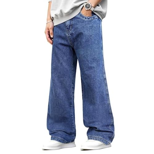 GINGTTO Men's Baggy Barrel Jeans Wide Leg Y2K Denim Pants 30W x 32L Blue