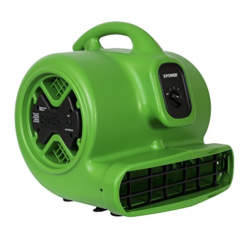 Image of XPOWER X-600A Pro 1 /3 HP 2400 CFM Centrifugal Air Mover, Carpet Dryer, Floor Fan, Blower, Daisy Chain, for Water Damage Restoration, Janitorial, Plumbing, Home Use, Green